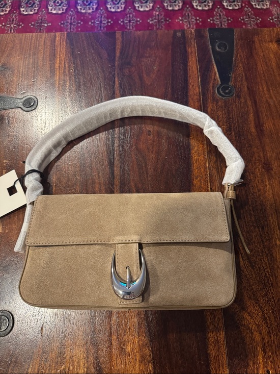 STAUD Handbags - STAUD Harlow bag dune color, Beige Suede Shoulder Bag with Silver Hardware